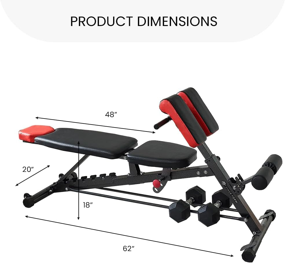Finer Form Multi-Functional FID Weight Bench for Full All-In-One Body Workout – Hyper Back Extension, Roman Chair, Adjustable Ab Sit up Bench, Incline Decline Bench, Flat Bench