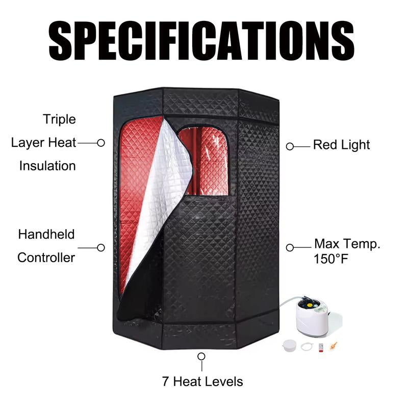 Redlight Sauna Box,Portable Sauna for Home Use Personal Steam Sauna with 3L Steamer, 9 Levels, Folding Chair,Sauna Tent Extra Large Size (31.5 * 31.5 * 71Inch)