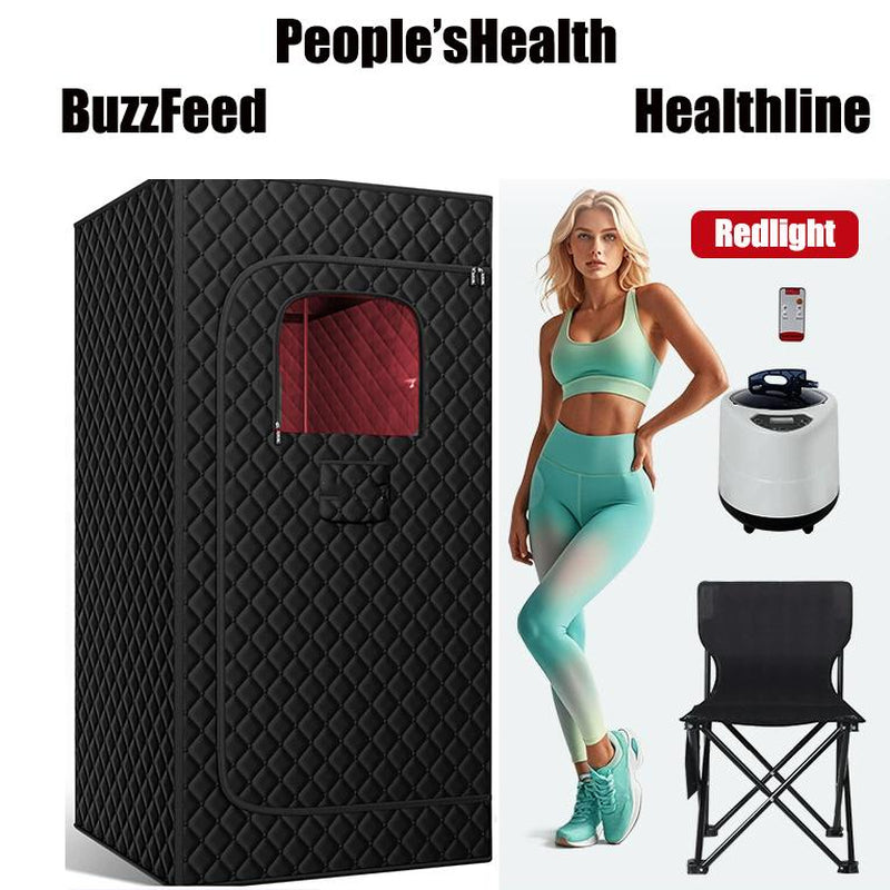 Redlight Sauna Box,Portable Sauna for Home Use Personal Steam Sauna with 3L Steamer, 9 Levels, Folding Chair，Sauna Tent Extra Large Size (31.5 * 31.5 * 71Inch)