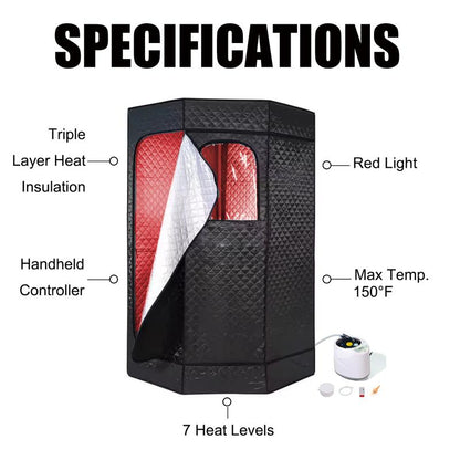 Redlight Sauna Box,Portable Sauna for Home Use Personal Steam Sauna with 3L Steamer, 9 Levels, Folding Chair，Sauna Tent Extra Large Size (31.5 * 31.5 * 71Inch)